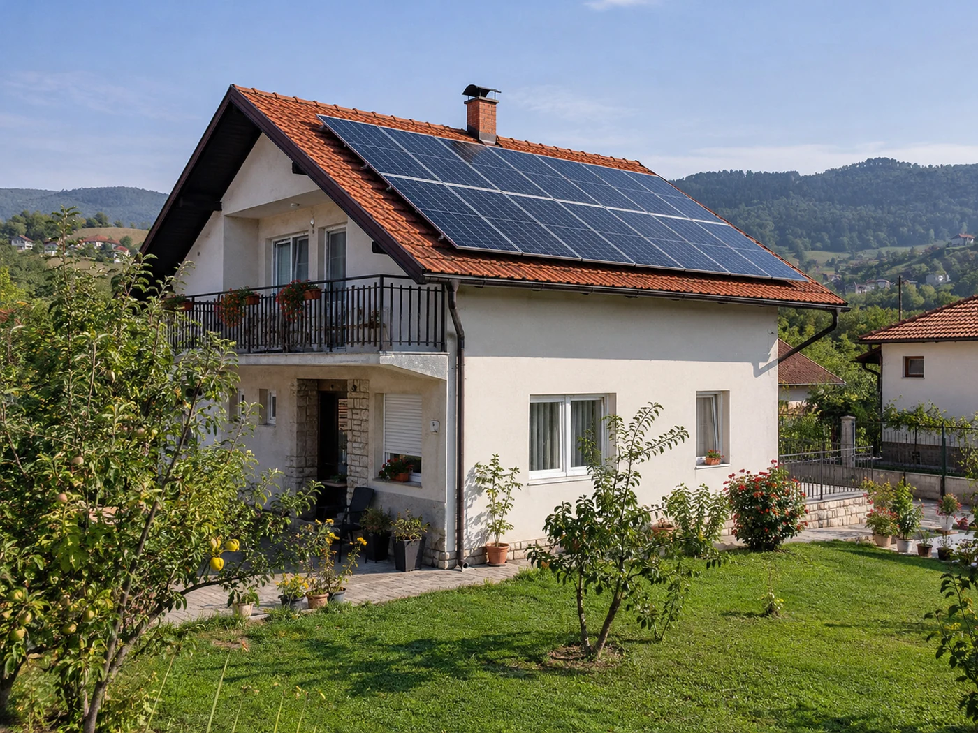 Residential building with solar equipment